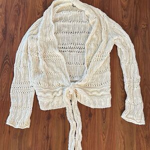 One girl who cream beige crochet sweater tie front size M